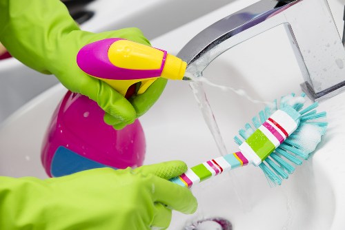 Bathroom surfaces being cleaned in a Shoreditch flat