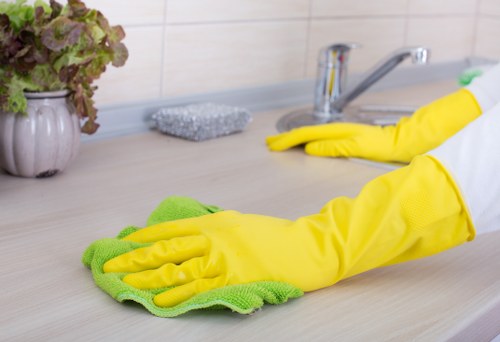 Domestic cleaner vacuuming a stylish East London home